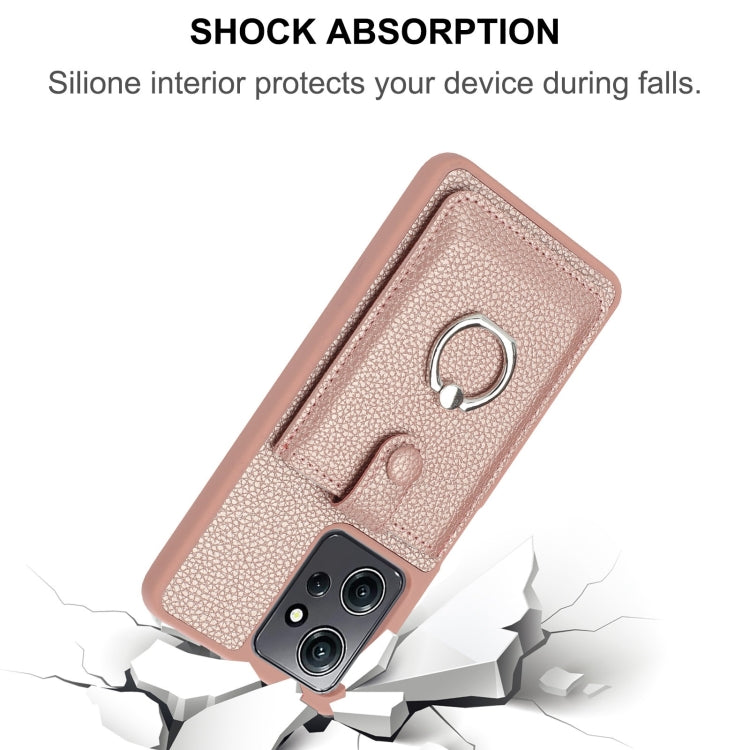 For Redmi Note 12 4G Global Litchi Texture Drawing Card Bag Ring Holder Phone Case