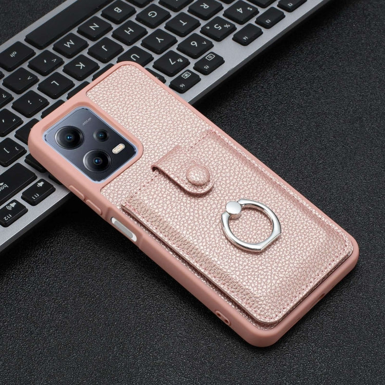 For Redmi Note 12 5G Global Litchi Texture Drawing Card Bag Ring Holder Phone Case