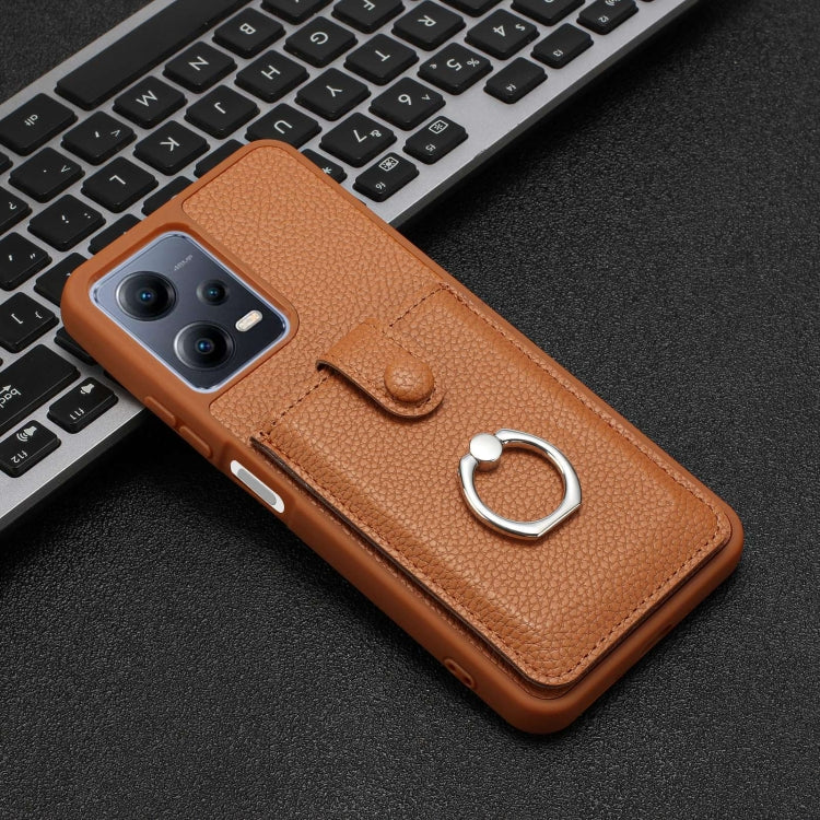 For Redmi Note 12 5G Global Litchi Texture Drawing Card Bag Ring Holder Phone Case