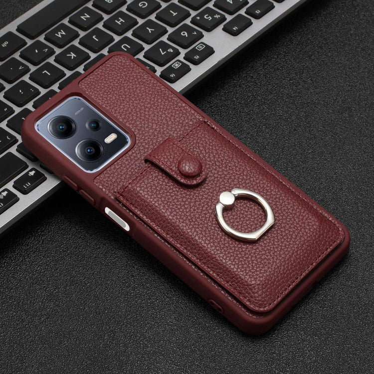 For Redmi Note 12 5G Global Litchi Texture Drawing Card Bag Ring Holder Phone Case