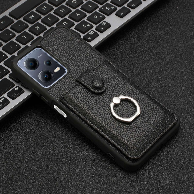 For Redmi Note 12 5G Global Litchi Texture Drawing Card Bag Ring Holder Phone Case