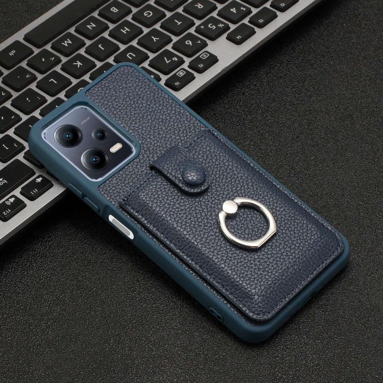 For Redmi Note 12 5G Global Litchi Texture Drawing Card Bag Ring Holder Phone Case