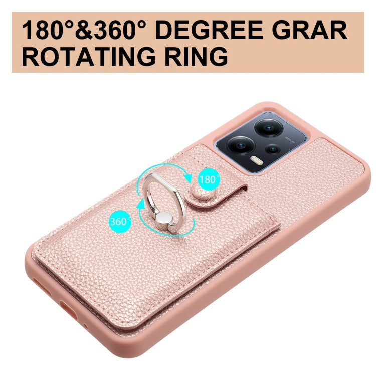 For Redmi Note 12 5G Global Litchi Texture Drawing Card Bag Ring Holder Phone Case