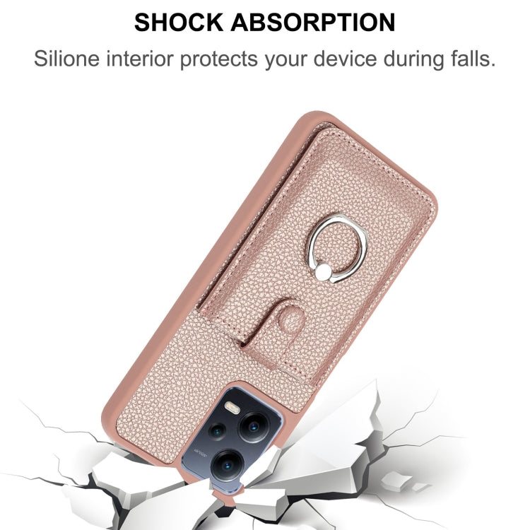 For Redmi Note 12 5G Global Litchi Texture Drawing Card Bag Ring Holder Phone Case