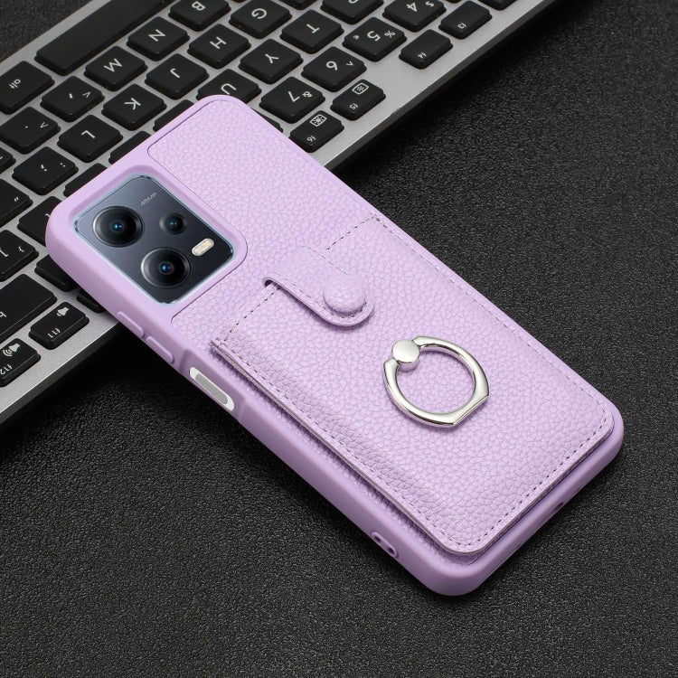 For Redmi Note 12 5G Global Litchi Texture Drawing Card Bag Ring Holder Phone Case
