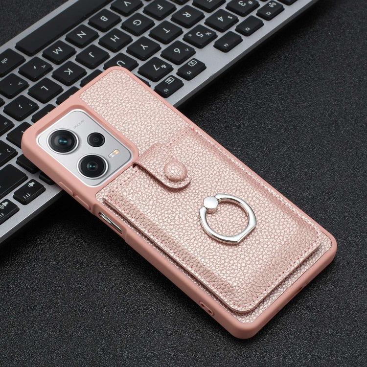 For Redmi Note 12 Pro 5G Global Litchi Texture Drawing Card Bag Ring Holder Phone Case
