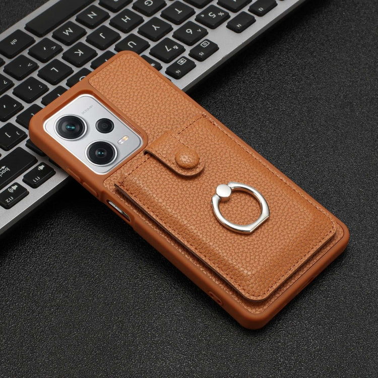 For Redmi Note 12 Pro 5G Global Litchi Texture Drawing Card Bag Ring Holder Phone Case