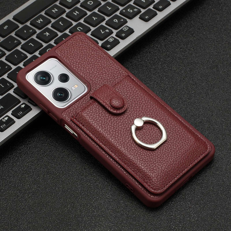 For Redmi Note 12 Pro 5G Global Litchi Texture Drawing Card Bag Ring Holder Phone Case