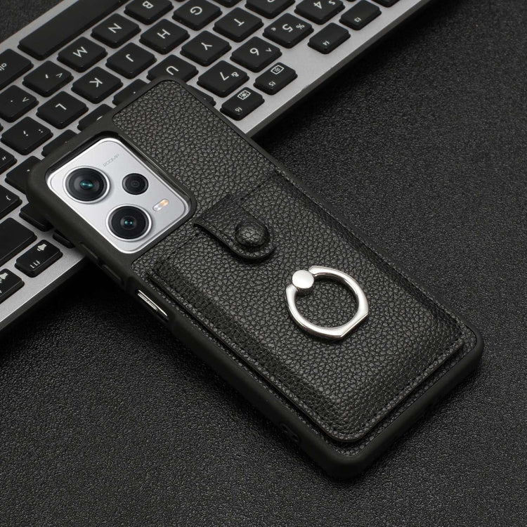 For Redmi Note 12 Pro 5G Global Litchi Texture Drawing Card Bag Ring Holder Phone Case