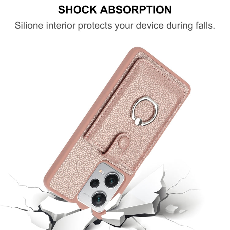 For Redmi Note 12 Pro 5G Global Litchi Texture Drawing Card Bag Ring Holder Phone Case