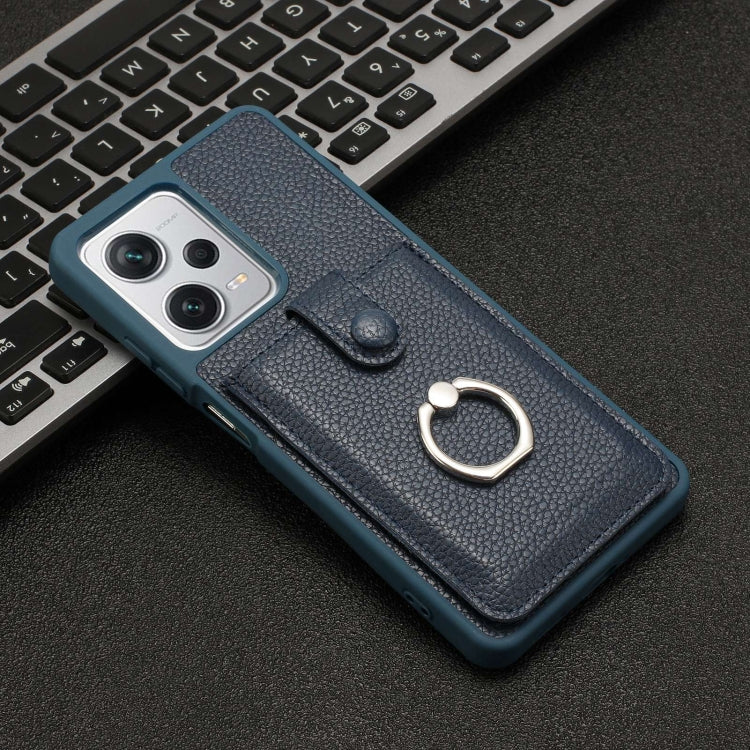 For Redmi Note 12 Pro 5G Global Litchi Texture Drawing Card Bag Ring Holder Phone Case