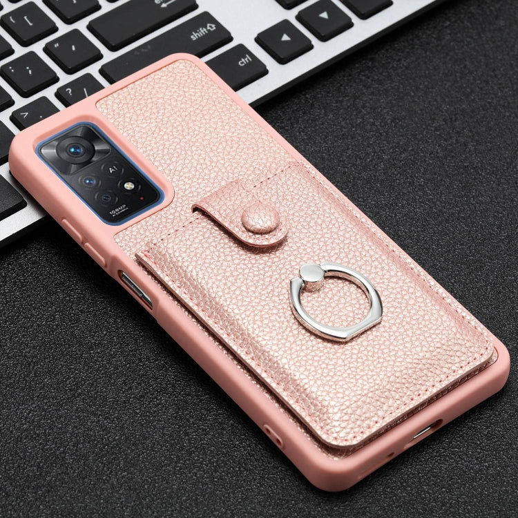 For Redmi Note 11 Pro 4G Litchi Texture Drawing Card Bag Ring Holder Phone Case