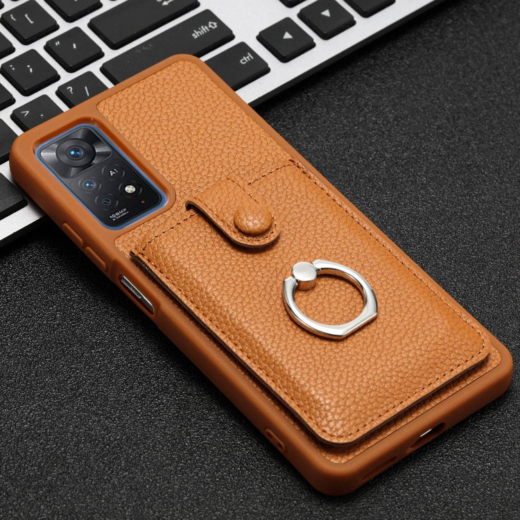 For Redmi Note 11 Pro 4G Litchi Texture Drawing Card Bag Ring Holder Phone Case