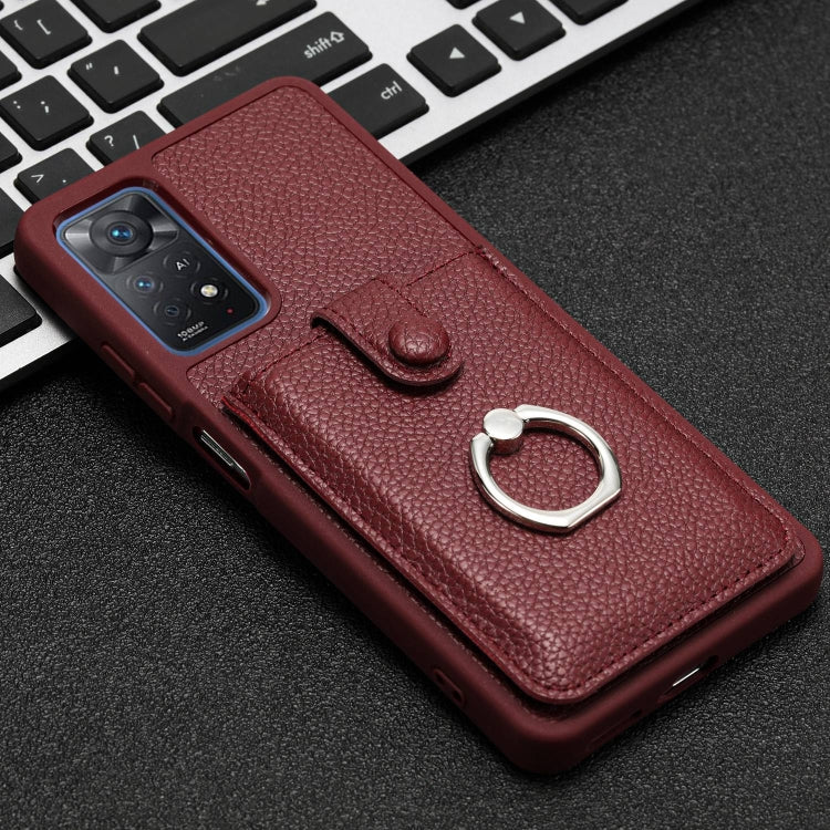 For Redmi Note 11 Pro 4G Litchi Texture Drawing Card Bag Ring Holder Phone Case