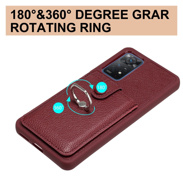 For Redmi Note 11 Pro 4G Litchi Texture Drawing Card Bag Ring Holder Phone Case