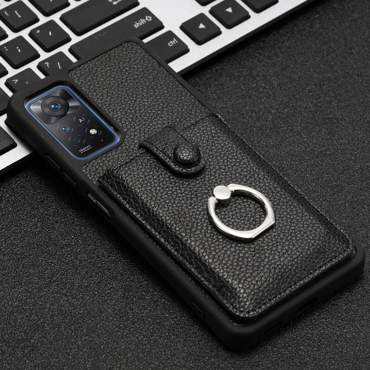 For Redmi Note 11 Pro 4G Litchi Texture Drawing Card Bag Ring Holder Phone Case