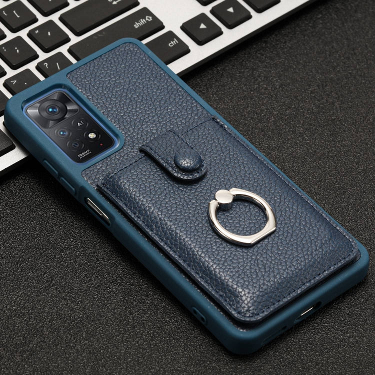 For Redmi Note 11 Pro 4G Litchi Texture Drawing Card Bag Ring Holder Phone Case