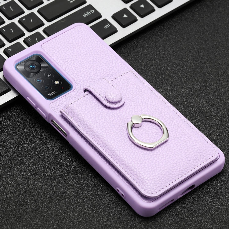 For Redmi Note 11 Pro 4G Litchi Texture Drawing Card Bag Ring Holder Phone Case