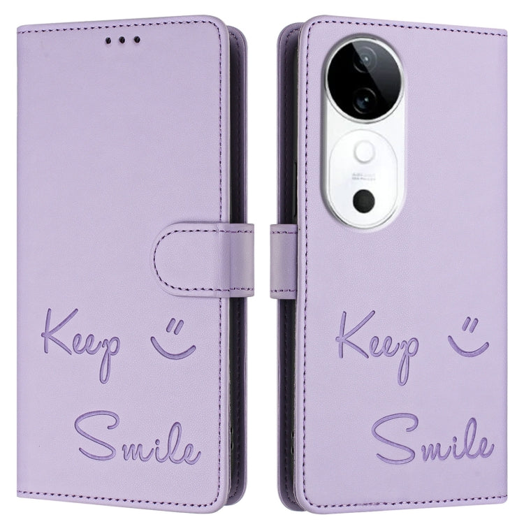 For vivo S19 Smile Embossing RFID Leather Phone Case