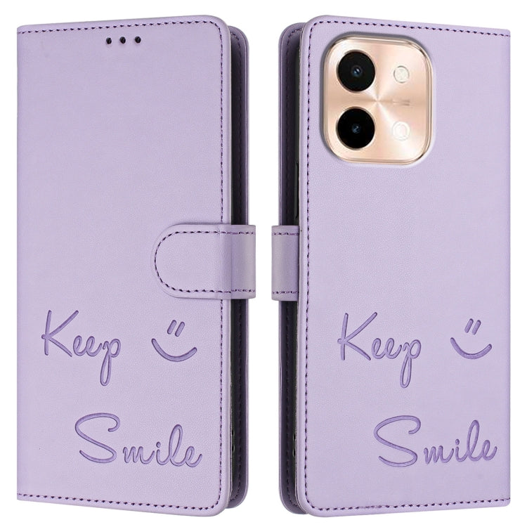 For vivo Y28 4G Smile Embossing RFID Leather Phone Case