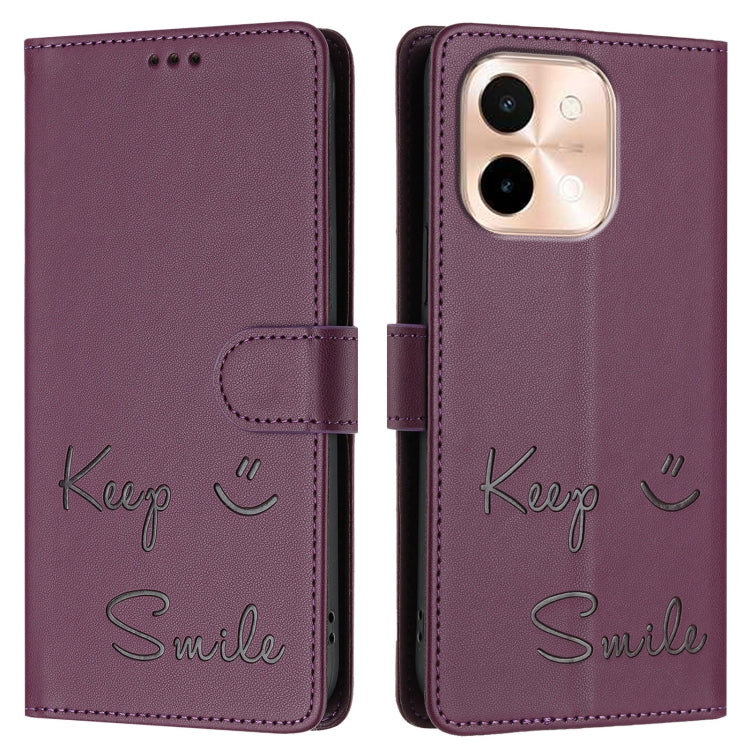 For vivo Y28 4G Smile Embossing RFID Leather Phone Case