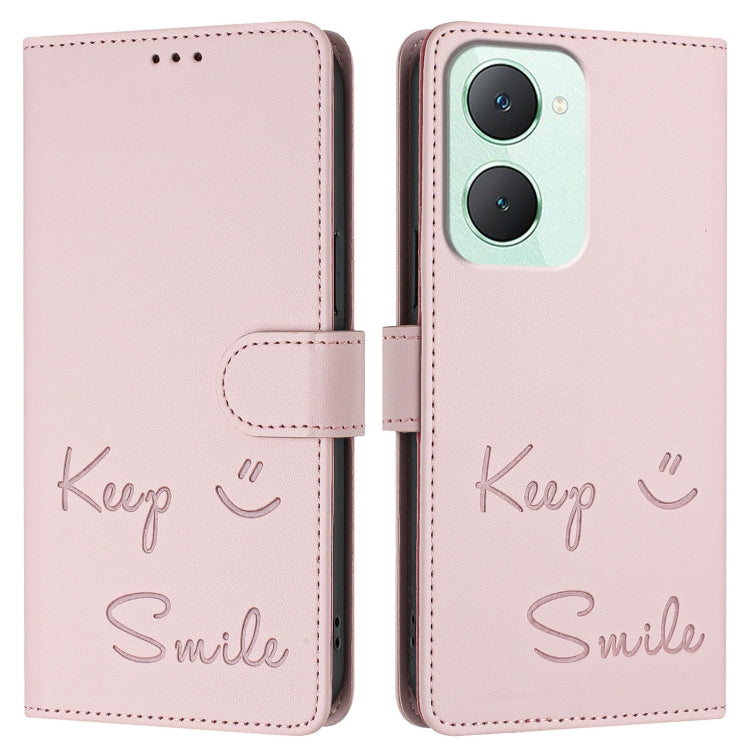 For vivo Y03 4G Global Smile Embossing RFID Leather Phone Case