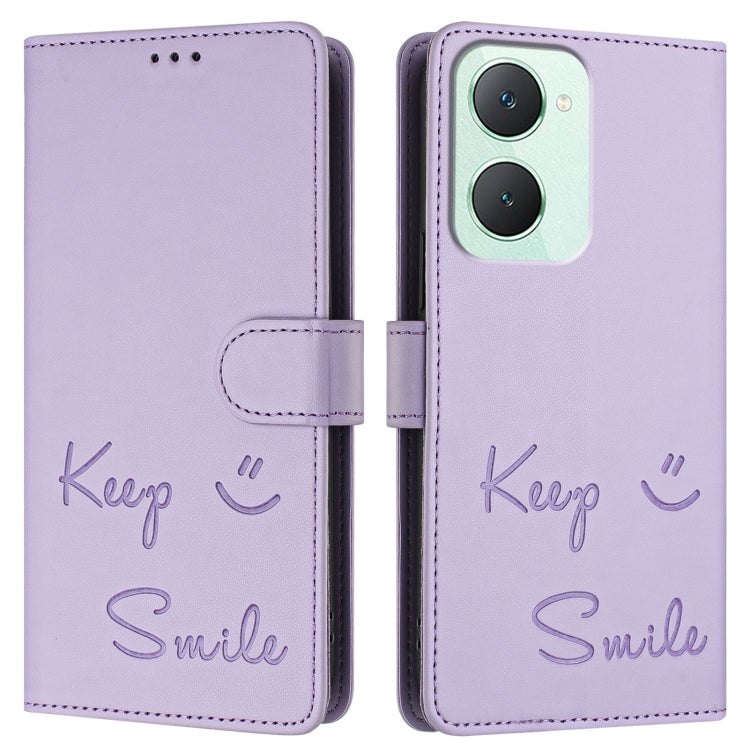 For vivo Y03 4G Global Smile Embossing RFID Leather Phone Case