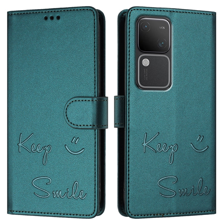 For vivo V30 5G Global Smile Embossing RFID Leather Phone Case