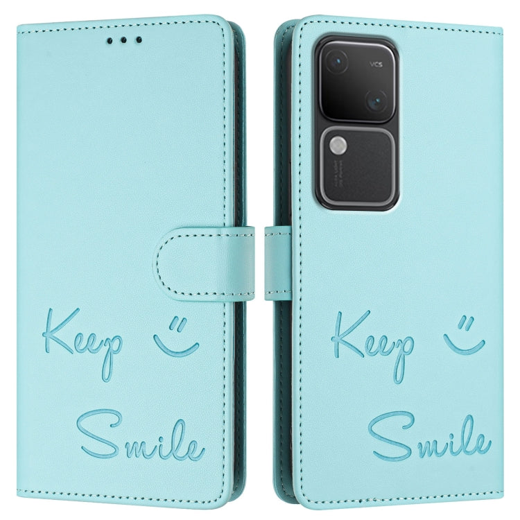 For vivo V30 Pro 5G Global Smile Embossing RFID Leather Phone Case