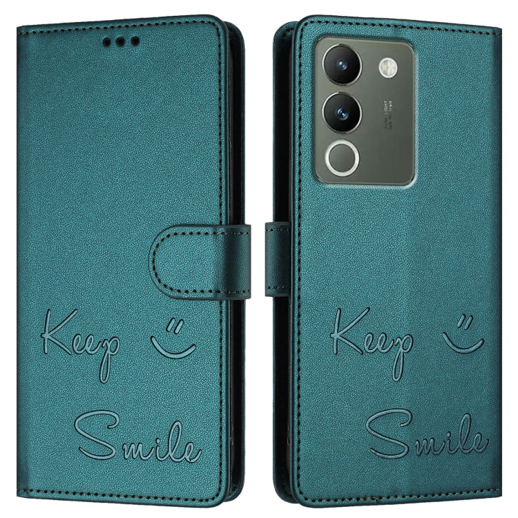 For vivo V29E 5G Global Smile Embossing RFID Leather Phone Case