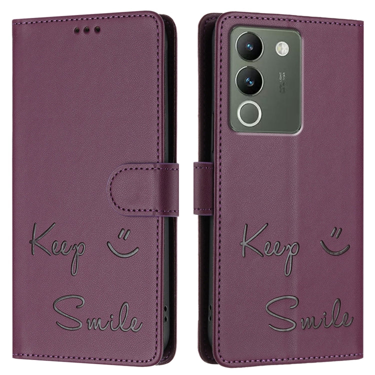 For vivo V30 Lite 5G Global Smile Embossing RFID Leather Phone Case