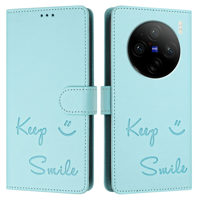 For vivo X100 Smile Embossing RFID Leather Phone Case