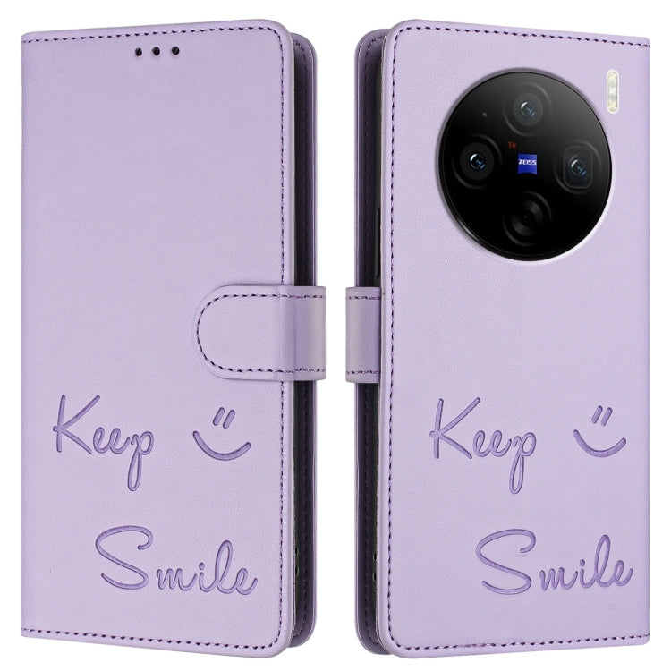 For vivo X100 Smile Embossing RFID Leather Phone Case
