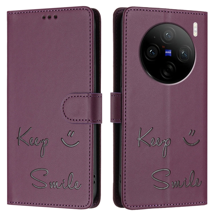 For vivo X100 Smile Embossing RFID Leather Phone Case