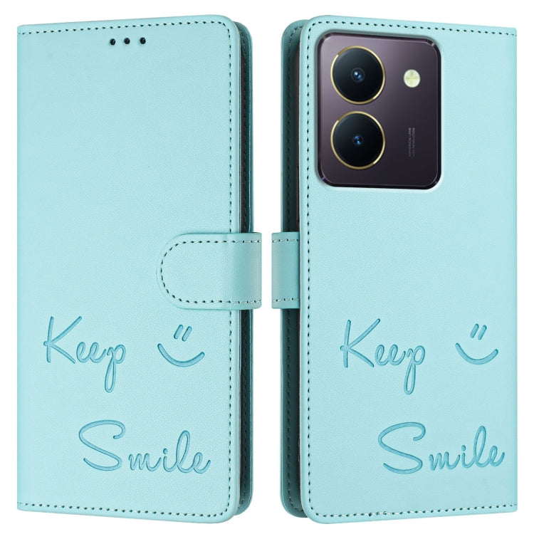 For vivo Y27S 4G Global Smile Embossing RFID Leather Phone Case