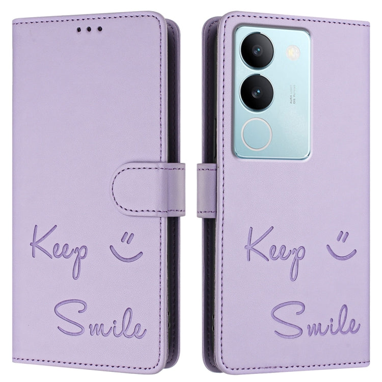For vivo V29 5G Global / V29 Pro Smile Embossing RFID Leather Phone Case