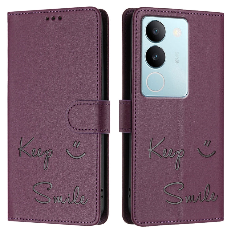For vivo V29 5G Global / V29 Pro Smile Embossing RFID Leather Phone Case