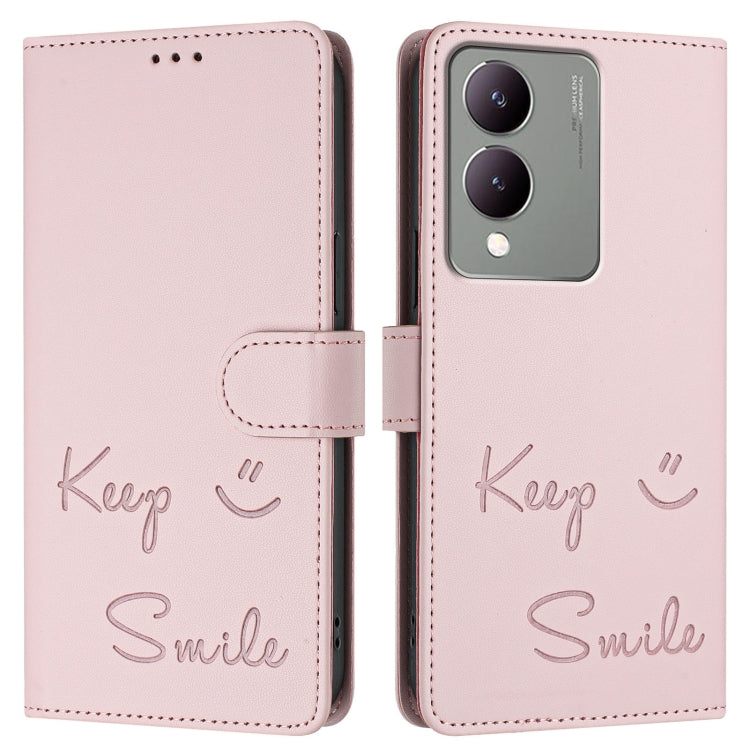 For vivo Y17S 4G Global Smile Embossing RFID Leather Phone Case