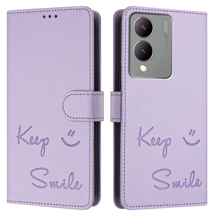 For vivo Y17S 4G Global Smile Embossing RFID Leather Phone Case