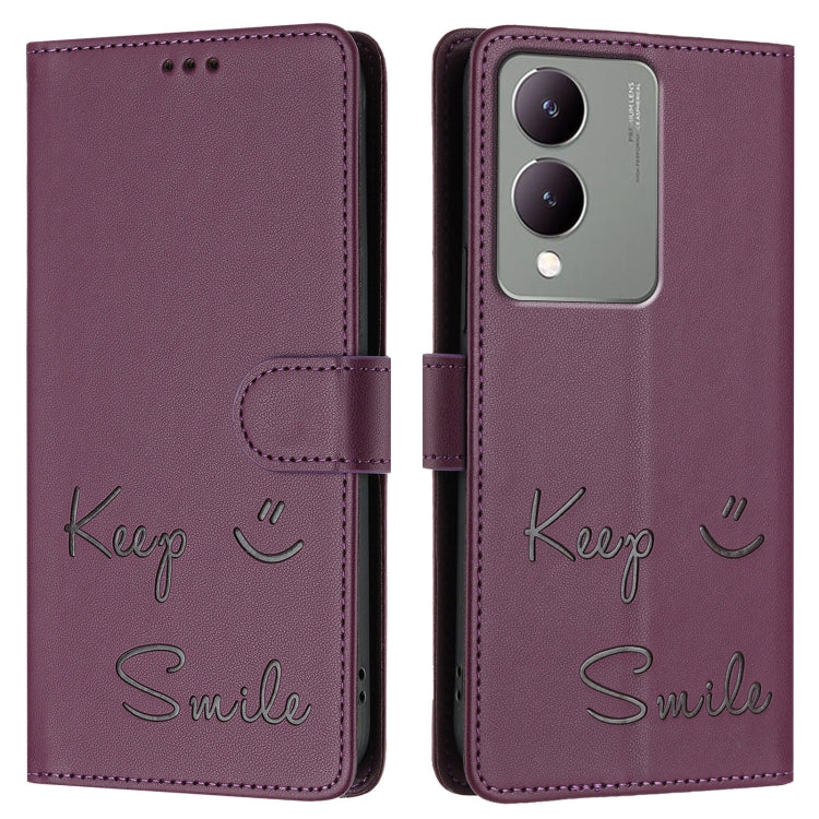 For vivo Y17S 4G Global Smile Embossing RFID Leather Phone Case