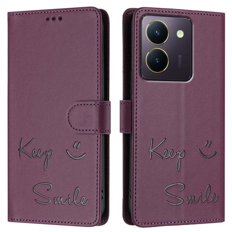 For vivo Y36 5G Global Smile Embossing RFID Leather Phone Case