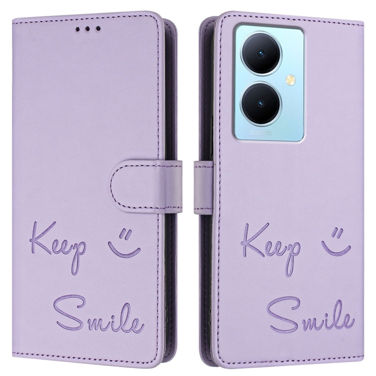 For vivo Y78+ 5G Global Smile Embossing RFID Leather Phone Case