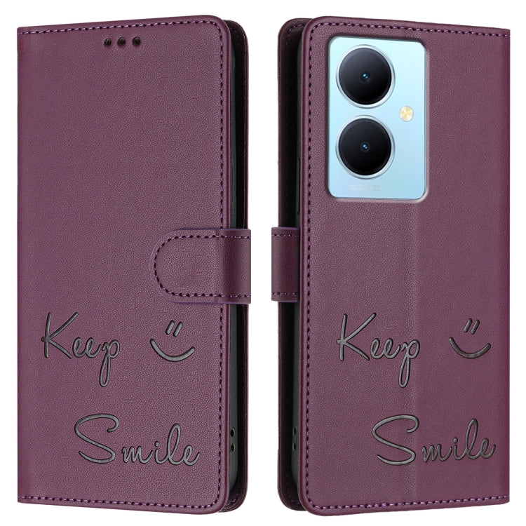 For vivo Y78+ 5G Global Smile Embossing RFID Leather Phone Case