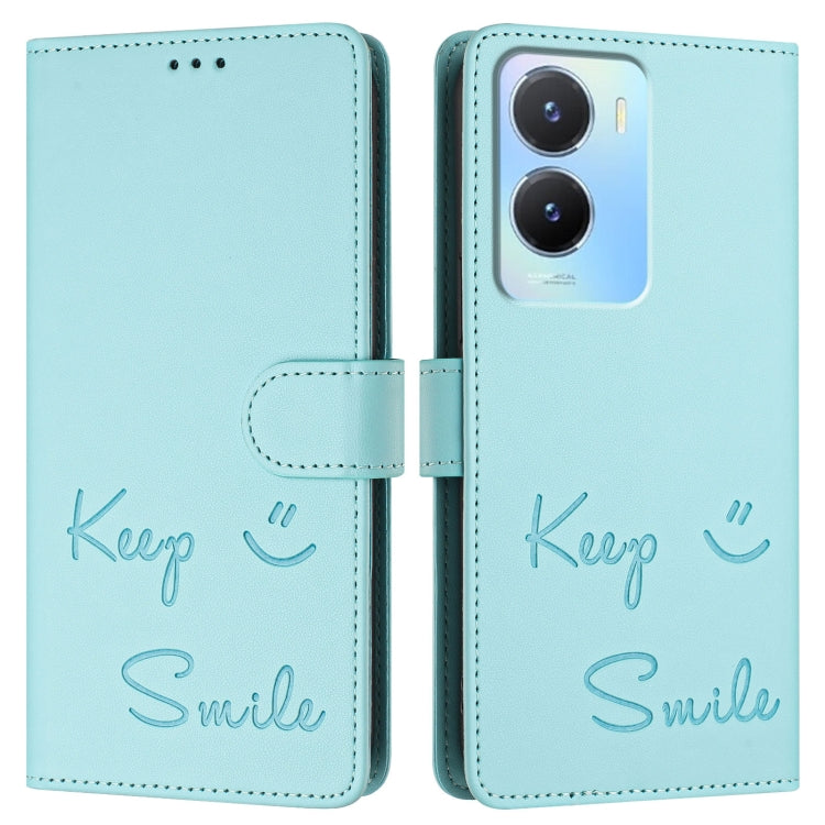 For vivo Y56 5G Global Smile Embossing RFID Leather Phone Case