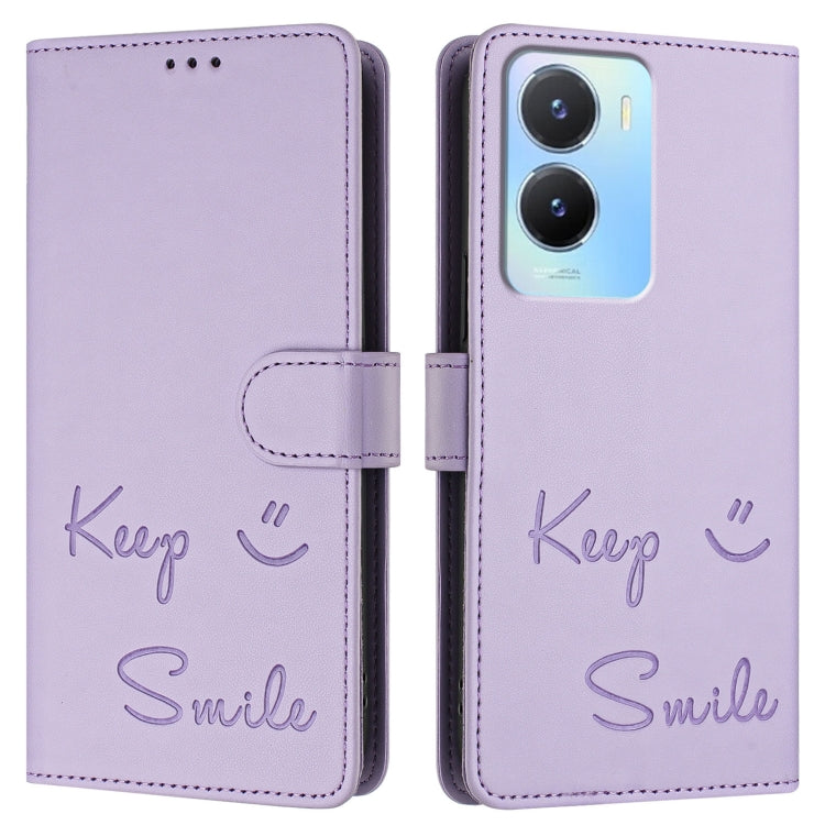 For vivo Y16 4G Global Smile Embossing RFID Leather Phone Case