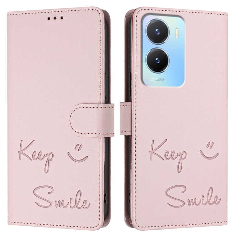 For vivo Y02S 4G Global Smile Embossing RFID Leather Phone Case