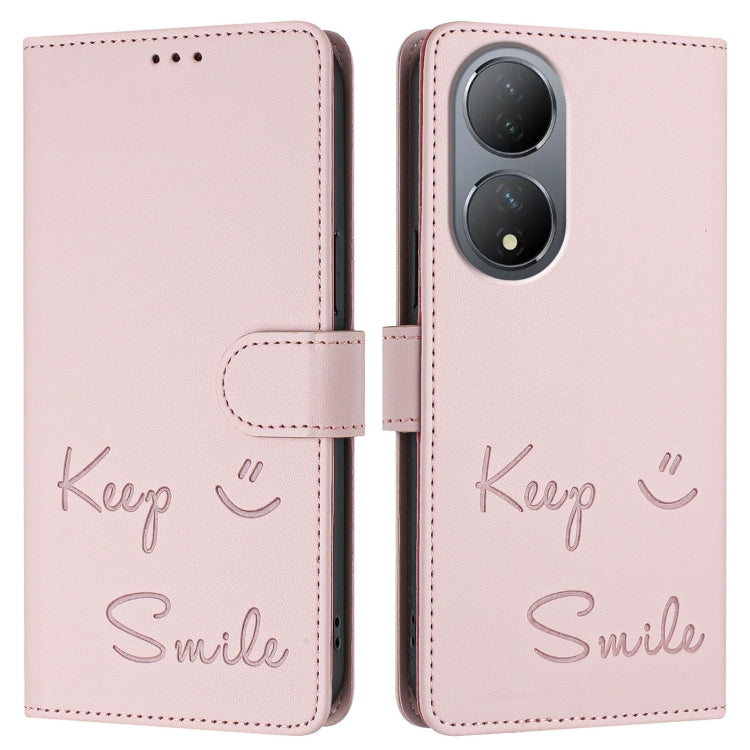 For vivo Y100 5G Global Smile Embossing RFID Leather Phone Case