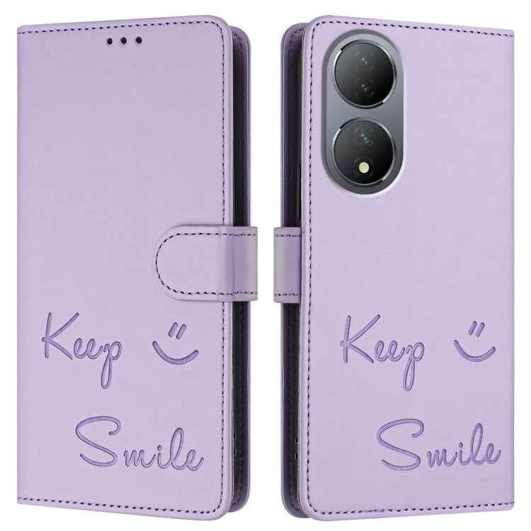 For vivo Y100 5G Global Smile Embossing RFID Leather Phone Case