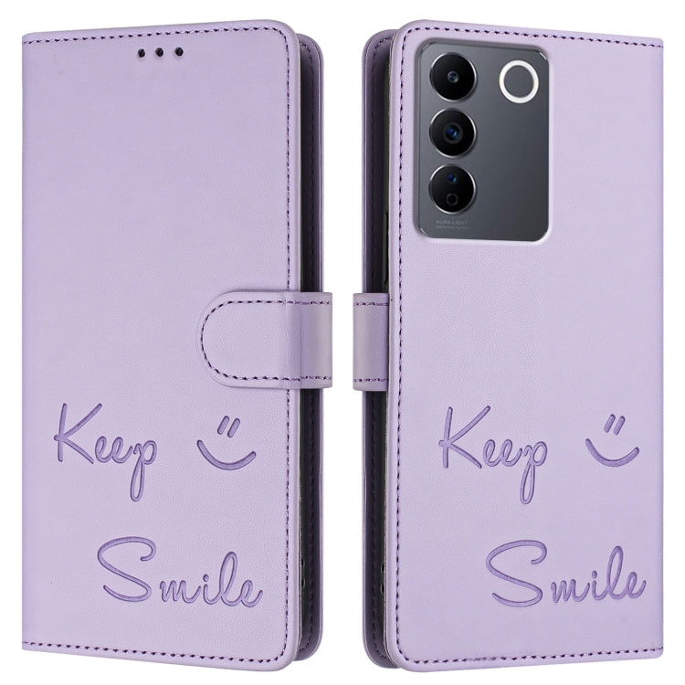 For vivo V27 Pro 5G Global Smile Embossing RFID Leather Phone Case