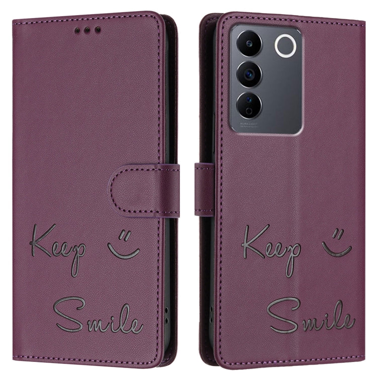 For vivo V27 Pro 5G Global Smile Embossing RFID Leather Phone Case